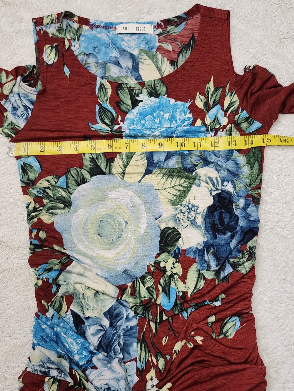 Sol & Cielo Women's Cold Shoulder Floral Ruched Midi Dress Small Multicolor - Picture 8 of 11